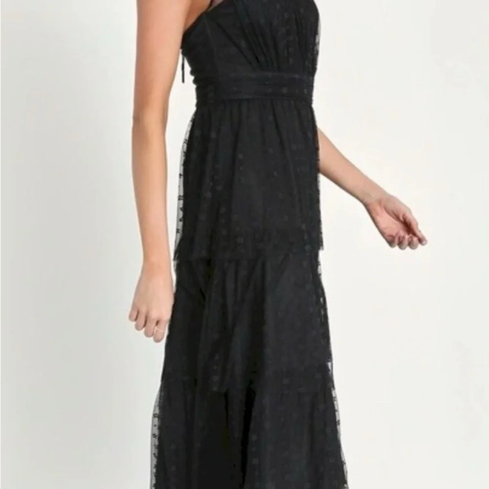 Lulus Positively Precious Black Mesh Halter Midi Dress Size M NWOT - Picture 4 of 11